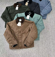 Blouson Bomber en Toile de Coton Délavée à l'Acide avec Logo Personnalisé pour Homme, Veste de Travail Épaisse Enduite de Cire, Coupe-Vent Vintage en Toile de Canard