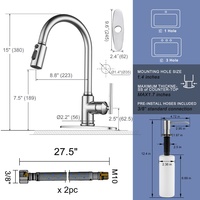 Robinet d'eau de cuisine à poignée unique à arc élevé 3 modes robinet à bec pour évier de cuisine ferme RV, robinet de cuisine avec distributeur de savon