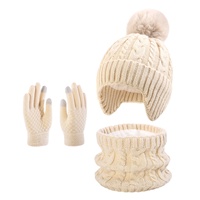 Chapeau unisexe en acrylique à maille torsadée, style européen et américain, mignon pour enfants, avec pompon et protection pour les oreilles, pour l'automne et l'hiver