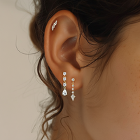 YML&Wholesale Bijoux de piercing en argent S925 avec zircone cubique, plaqué or, géométriques, taille marquise, comprenant chaînes d'oreille et clous d'oreille (en gros)