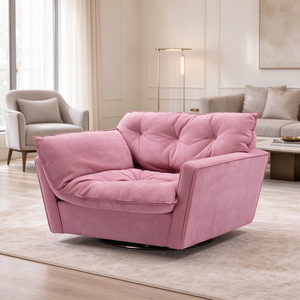 Sofá de terciopelo capitoné con botones, sillón giratorio de base redonda, 3 plazas, cojín de felpa suelto, moderno, para sala de estar, hotel, villa, dormitorio - Product Image 2