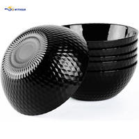 Bols en verre opale gaufré diamant noir et blanc – Bols à riz, soupe et céréales – Vaisselle de cuisine moderne pour usage domestique et restaurant