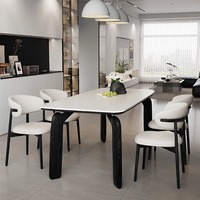 Table à manger en bois massif style crème avec plateau en ardoise, pieds en forme d'éléphant, rectangulaire, pour petites maisons, chaises vintage, style moderne minimaliste