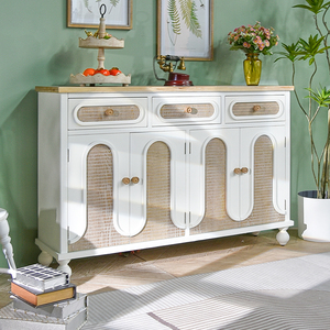 Meuble de rangement moderne style farmhouse blanc en MDF avec placage frêne et cèdre, avec tiroirs, pour extérieur, hôtel et salon - Product Image 2