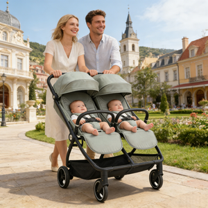 Poussette double moderne pliable 2-en-1 pour bébés et tout-petits, landau de voyage pour nouveau-nés, poussette jumelle - Product Image 1