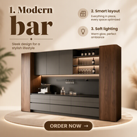 Buffet mural intégré moderne avec étagères LED, grand meuble de rangement pour projets de villas de luxe