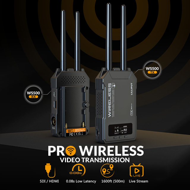 1.3 Inch OLED Screen Outdoor 1600ft 500m Wireless HDMI/SDI Video Transmission System 1 Transmitter to 1 Receivers Live Streaming