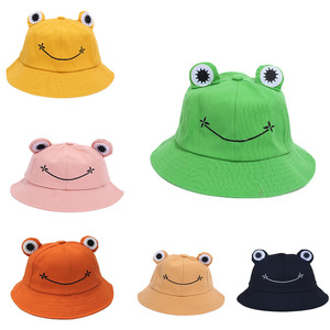 Cute Frog Bucket Hat For Kids And Adults Unisex Cotton Linen Sun Protection Foldable Fisherman Hat With Big Eyes - Product Image 1