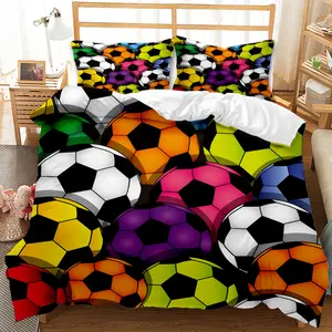 Set Tempat Tidur Anak Motif Digital, 3 Buah Set Seprai Kartun Sepak Bola Poliester Duvet