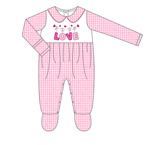 Monograma personalizado Baby Shower regalo bebé con cuello con Picot Trim Coming Home Sleeper niña recién nacida primer <span class=keywords><strong>traje</strong></span> de San Valentín - Product Image 3