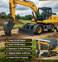 Excavatrice sur roues de 4000 kg avec lame de bulldozer avant, pelle compacte sur roues pour travaux agricoles, de construction et d'aménagement paysager
