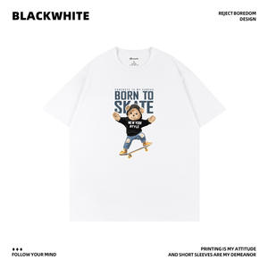 T-shirt en coton pour homme noir et blanc, manches courtes, taille L, jersey respirant, 100% coton, fabriqué en Chine Q102 - Product Image 2