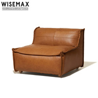 WISEMAX FURNITURE Canapé d'angle rétro médiéval en cuir microfibre marron, canapé vintage sans accoudoirs 3 places