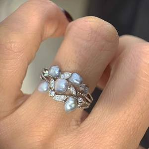 Ensemble de bijoux en argent DIY 10637, bague en argent S925 avec perles rondes de 10 à 13 mm, édition légère, accessoires en perles, style tendance incrusté - Product Image 1