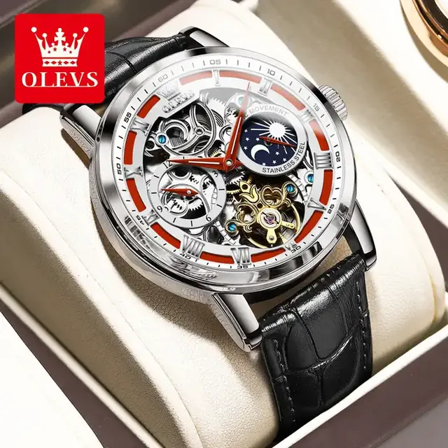Olevs 6670 Stainless Steel Mechanical Movement Wristwatch Business Fashion Sapphire Glass Automatic Mechanical Men's Watch