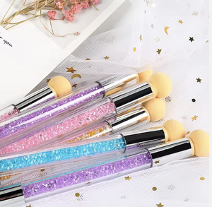 Pinceau à ongles en gel avec manche acrylique dégradé, éponge double extrémité pour application de vernis pailleté, outil de mélange professionnel pour manucure - Product Image 1