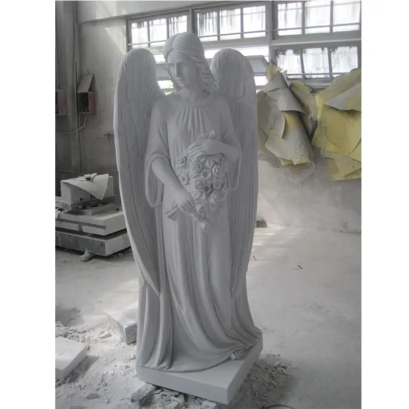 HZX White Granite Engel Herz Statuen Grab Friedhof Grabstein Designs Denkmäler Preis mit Engelsflügeln