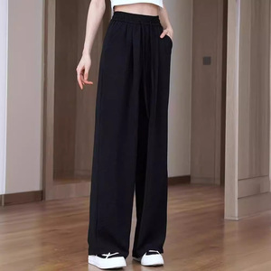 Women's Ice Silk Wide Leg Pants Black Grey Loose Fit Breathable Casual Pants Summer Style Floor Length - Product Image 3