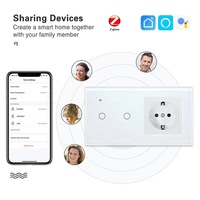 Interrupteur intelligent tactile UBARO Zigbee 2 voies + prise EU Schuko non intelligente avec double USB-A, verre trempé blanc, Tuya Smart Home