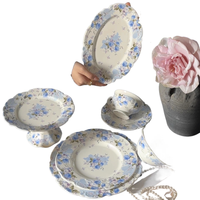 Services de table en céramique bleu français à motif floral, vaisselle en porcelaine avec relief floral Shadow Rose, assiettes de dîner