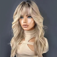 Wig rambut manusia ombre ash blonde highlight berwarna, 13x4 lace front, pre-plucked, kepadatan tinggi, remy, lurus, lace frontal.