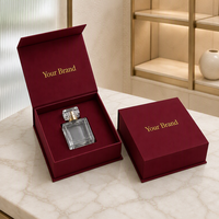 Boîte à parfum personnalisée de luxe rouge profond avec logo de marque, en carton rigide, design en papier avec lamination UV et couvercle à charnière avec insert