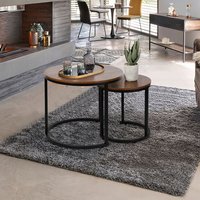 Table de chevet moderne Table d'appoint rustique en marbre brun Support de télévision Ensemble de 2 tables basses gigognes avec pied en fer