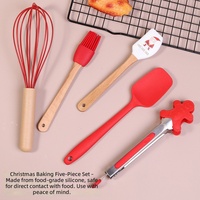 Ensemble de pâtisserie en silicone de Noël, fouet, spatule, pince à boucher, pince alimentaire, ustensiles de cuisine résistants à la chaleur, boîte cadeau, logo personnalisé