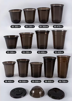 Gobelet en plastique jetable noir pour thé à bulles, café froid, avec couvercles, logo personnalisé imprimé, 360/400/500 ml, PET