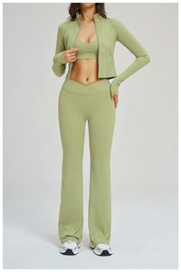 Ensemble de sport et yoga 3 pièces pour femme – Soutien-gorge sexy, veste à manches longues et taille élastique, pantalon taille haute en Spandex/Nylon – Idéal pour l'entraînement et le fitness - Product Image 4