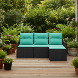 Ensemble de canapés en polyrotin noir moderne, 4 pièces, meubles de patio extérieur, design contemporain, 3 places - Product Image 2