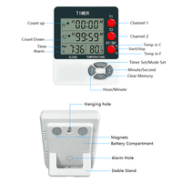 Timer Hitung Mundur Digital 2 Saluran dengan Fungsi Jam Alarm dan Termometer Warna Putih