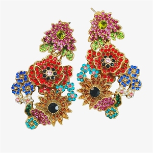 Pendientes de Flores de Circonio a Todo Color Estilo Vintage de Qingdao, con una Abundancia de Flores, Retro y Únicos para Mujer - Product Image 5