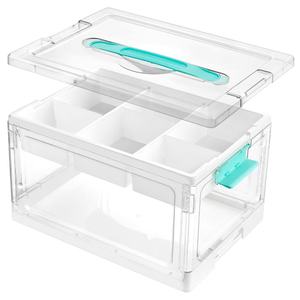 Plastic Art Supply Storage Organizer Bin with Lid Removable Trays and Dividers Adjustable <strong>Clear</strong> <strong>Container</strong> for Art Craft Supplies - Product Image 1
