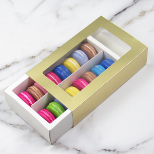 Home Made Truffles Cake Desserts pies 12 Macarons Packaging box gold foil see through clear lid Macaron box
