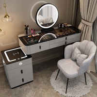 Table de maquillage multifonctionnelle moderne nordique en bois massif avec miroir éclairé, éco-responsable et convertible