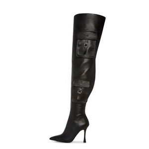 Big Size 44 Stage Women's Over Knee High Thin Heels Pockets Boots <b>Pointed</b> Toe Shoes Stiletto Wide Fit Long Booties - Product Image 1