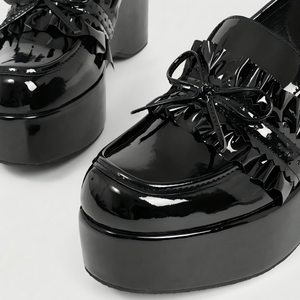 Mocasines de Plataforma con Tacón de Cuña de 9 cm para Mujer, en Charol Negro, con Volantes y Lazo, Estilo Gótico, Zapatos Chunky Harajuku Creepers para Damas - Product Image 5