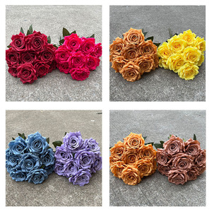 <span class=keywords><strong>Bouquet</strong></span> en Gros <span class=keywords><strong>de</strong></span> Fleurs Artificielles en Soie, 9 Roses Diamant pour Mariage et Décoration Intérieure - Product Image 5