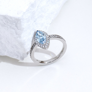 Messi Jewelry MSR-2060 PT950 Marquise Cut Halo Blue Lab Grown <b>Diamond</b> <b>Ring</b> for Party - Product Image 4