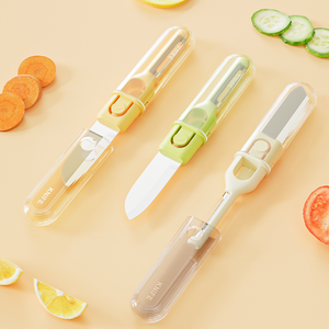 Couteau à fruits multifonctionnel 2-en-1, éplucheur et coupe-fruits, design rétractable, lame en acier inoxydable tranchante, plastique écologique pour la cuisine - Product Image 4