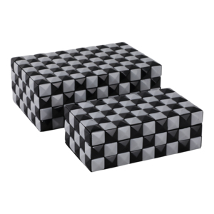 Scatola Decorativa a Quadretti per Conservazione Oggetti, Moderna Scatola Portagioie con Coperchio per Soggiorno, Arredamento Contemporaneo - Product Image 1