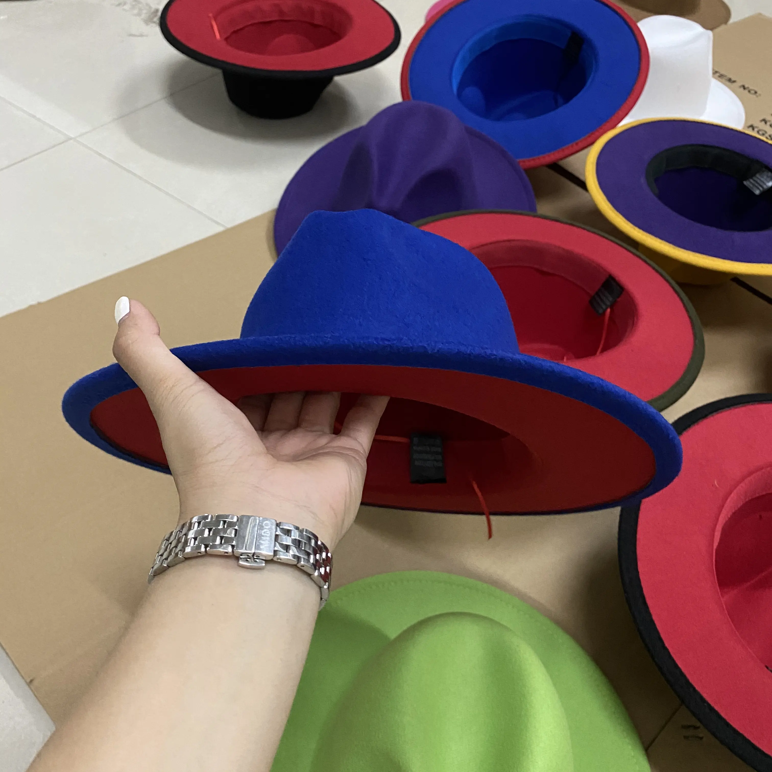 Custom Logo fedora hats women wholesale 2022 new designer fadora hat womens wool wide brim fedora 2 two tone hats men and women