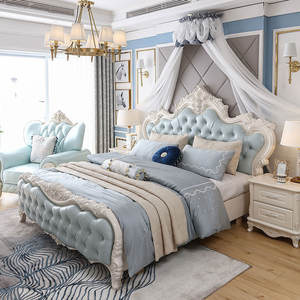 אירופאי נסיכה חדר שינה ריהוט עור לבן בארוק מיטה בסגנון נסיכה - Product Image 2