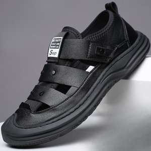 Baotou hommes été respirant décontracté <span class=keywords><strong>sandales</strong></span> en cuir à la mode en plein air chaussures de plage avec fond souple Wading trou conception - Product Image 4