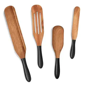 Spatula Kayu Memasak Kustom Grosir, Set Peralatan Dapur Antilengket Kayu Bambu, Acacia 4 Buah Peralatan Kayu Bambu