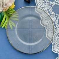 Assiettes de présentation élégantes en verre transparent avec bordure argentée, sous-assiettes décoratives pour mariage, banquet, événement, fête, table à manger
