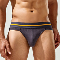 Caleçons côtelés pour hommes, taille basse, ceinture élastique rayée, poche 3D, respirants, extensibles, sous-vêtements masculins, slip triangle ajusté