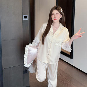 Venta al por mayor pijama de fábrica de alta calidad de satén camisón conjunto de ropa de casa para damas camisones Coreanos - Product Image 4