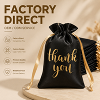 Pochette d'emballage en satin noir avec cordon de serrage, personnalisable avec logo de marque imprimé, recyclable, pour extensions de cheveux, approvisionnement en gros direct usine